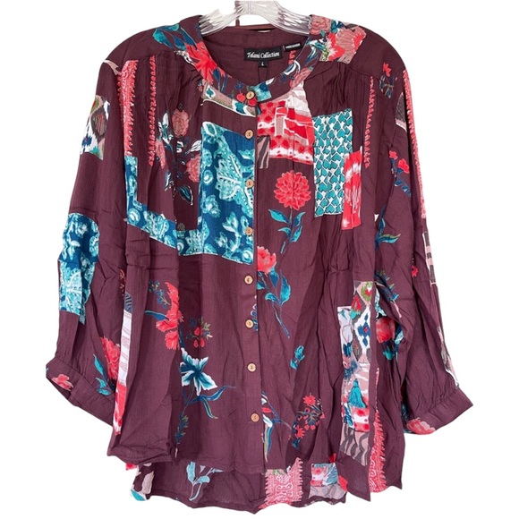 Tolani Tops - NWT! Tolani Collection Large Joy Floral Button Down 3/4 Cuff Sleeve Boho Flowy